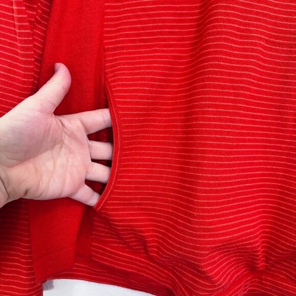 Duluth Trading Company Orange White Striped Funnel Neck Hooded Sweater Pockets L - Picture 6 of 6